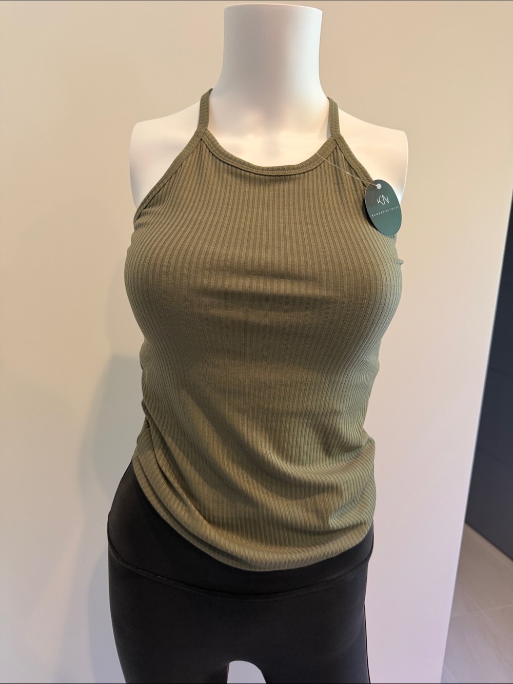 Klassy Network Olive Ribbed Halter Tank
